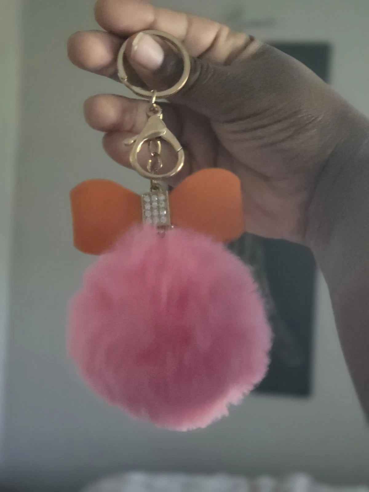Premium Pink Fur Keychain | Orange Bow - Luxurious, Durable Accessory