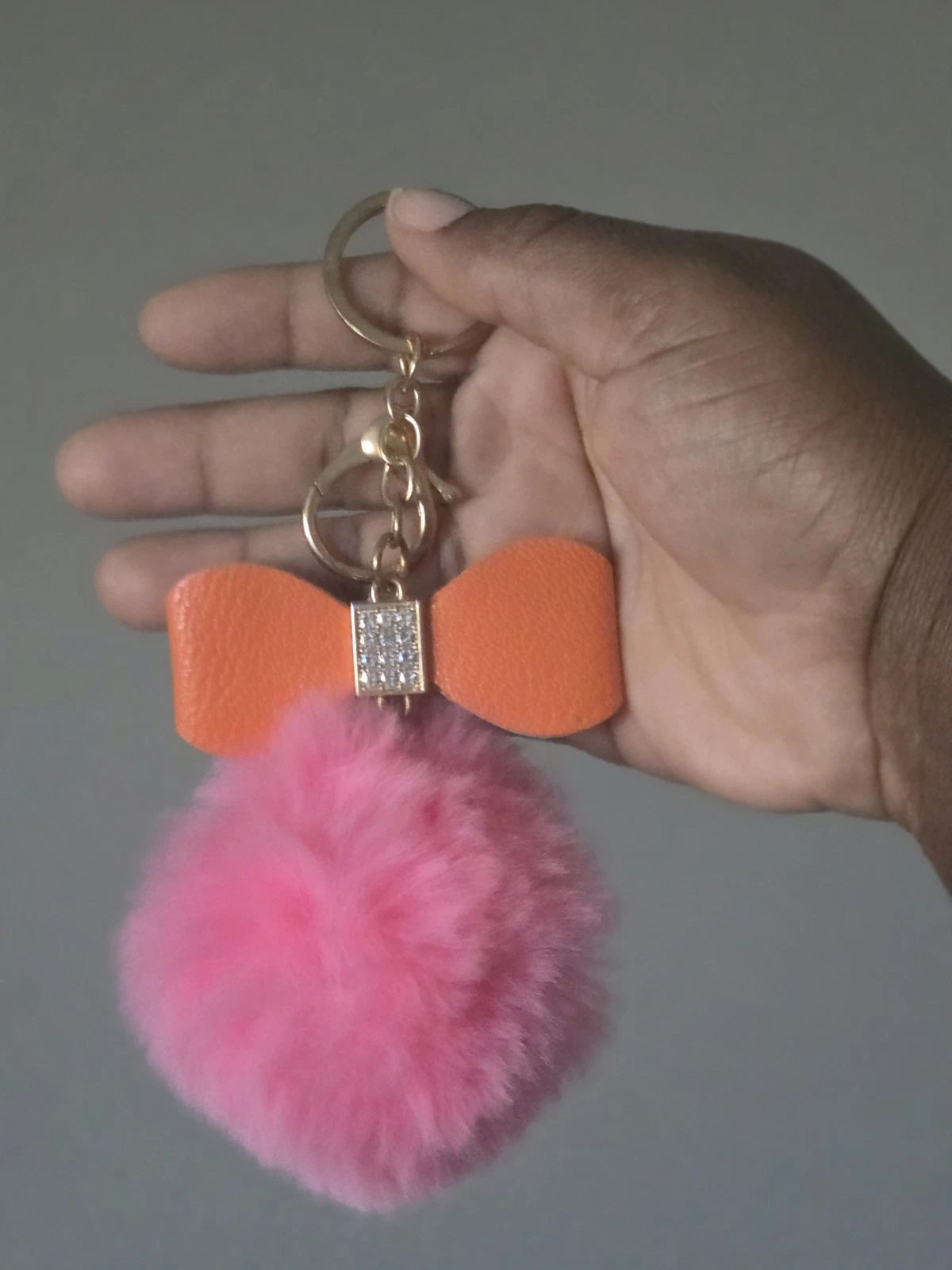 Premium Pink Fur Keychain | Orange Bow - Luxurious, Durable Accessory